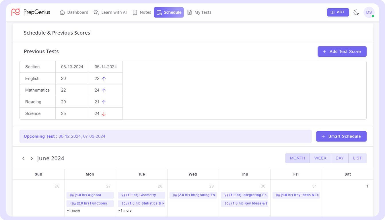 PrepGenius Schedules